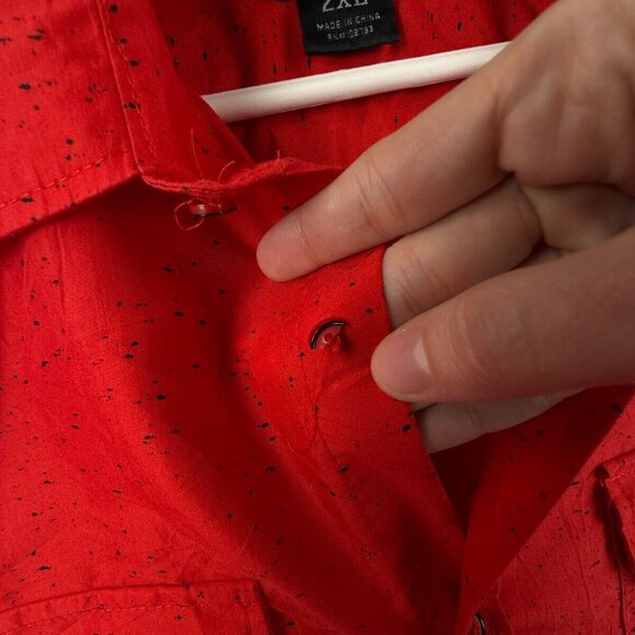 Red Ape Urban Wear Red Black Splatter Button Up Long Sleeve Shirt Men 2XL Adult - Picture 9 of 16